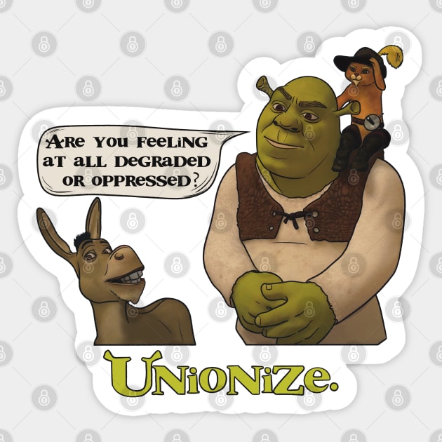 Shrek 2 Union Workers Sticker by daniasdesigns